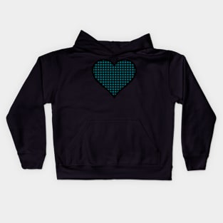 Peacock Blue and Black Gingham Heart Kids Hoodie